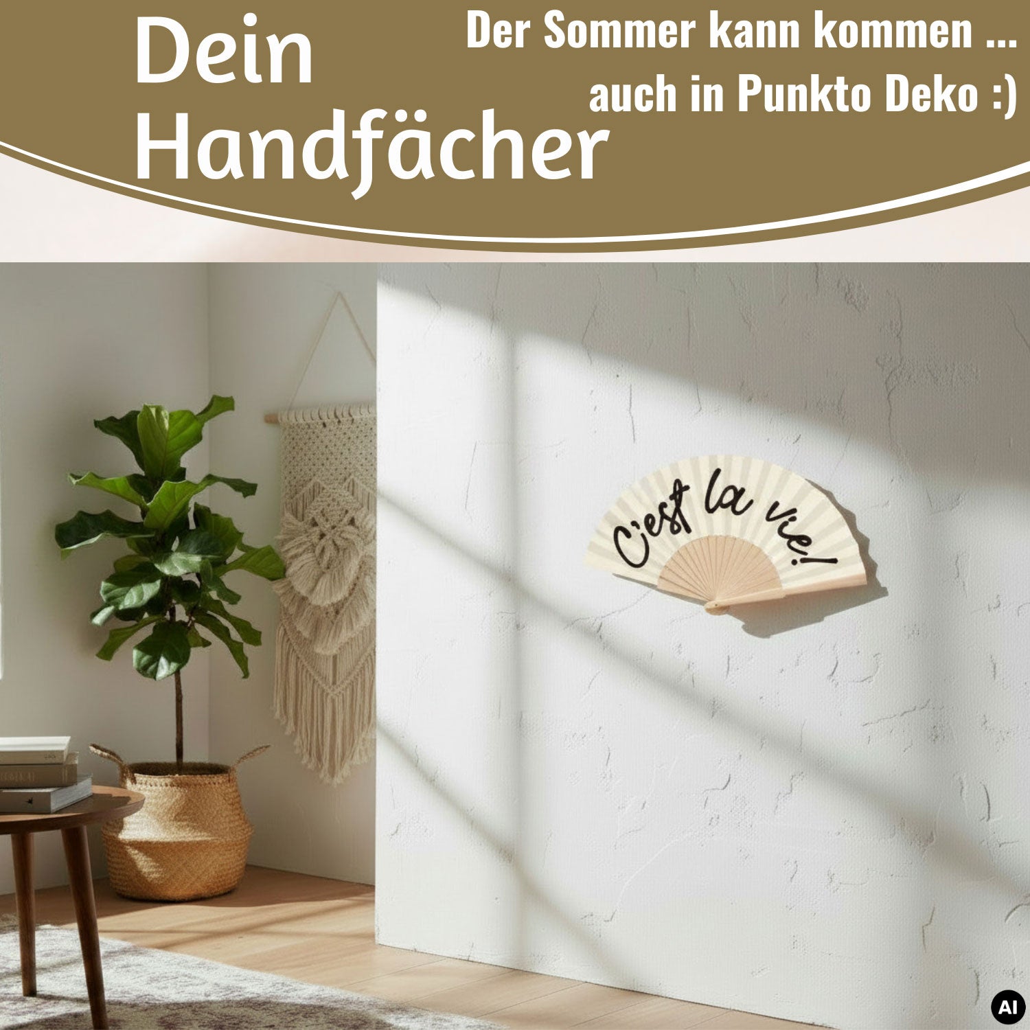 LS-LebenStil Handfächer C´est la Vie 23x42cm Weiß-Schwarz