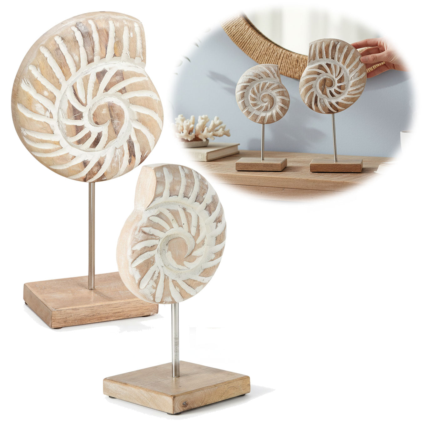 LS-LebenStil Sylt Muscheln Deko Objekt Set 2tlg Mango Holz