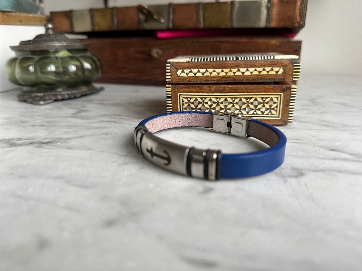 LS-LebenStil Sylt Lederarmband Unisex Anker Blau 21cm Echtleder