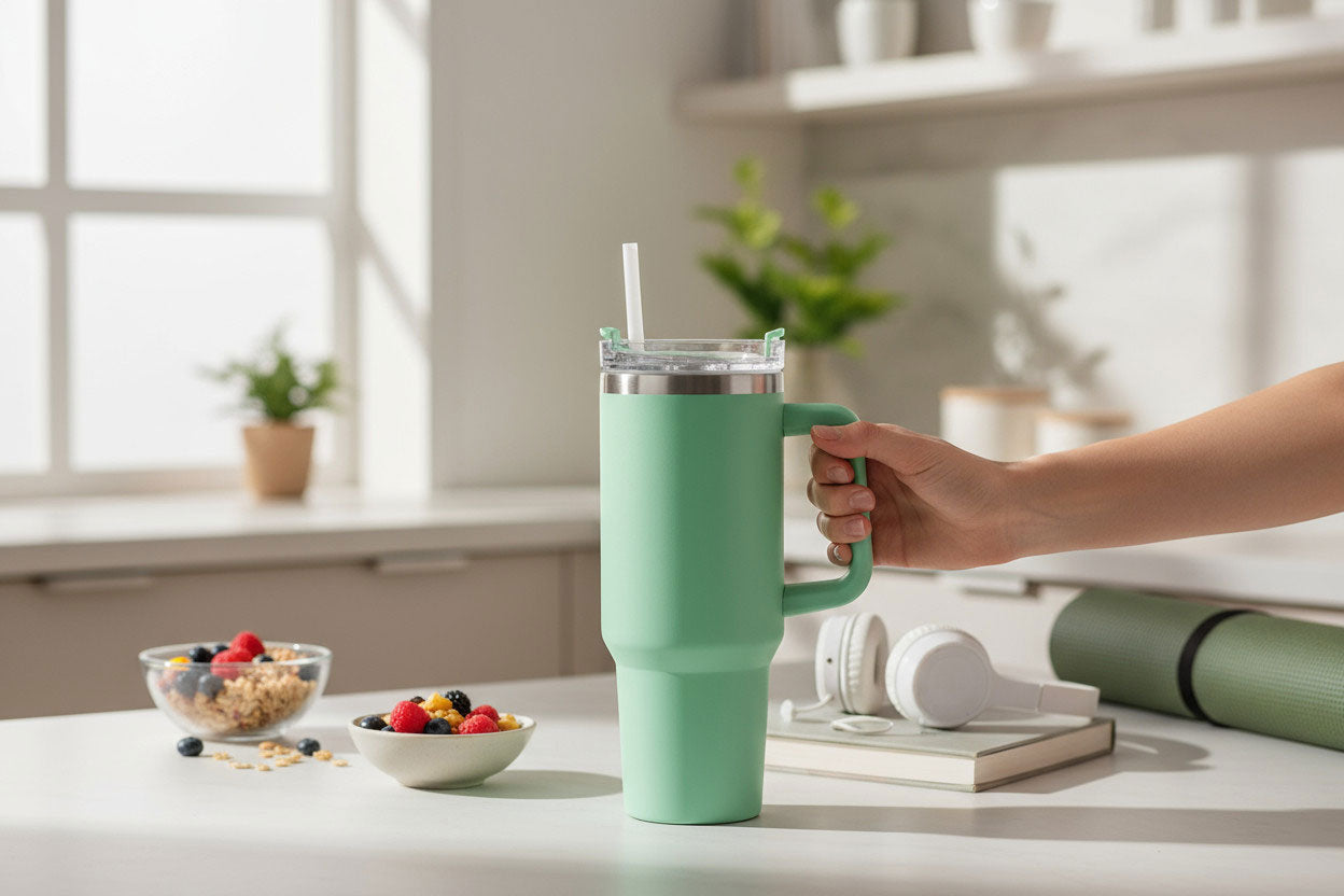 LS-LebenStil Küche & Haushalt Thermobecher Grün 1200ml mit Griff