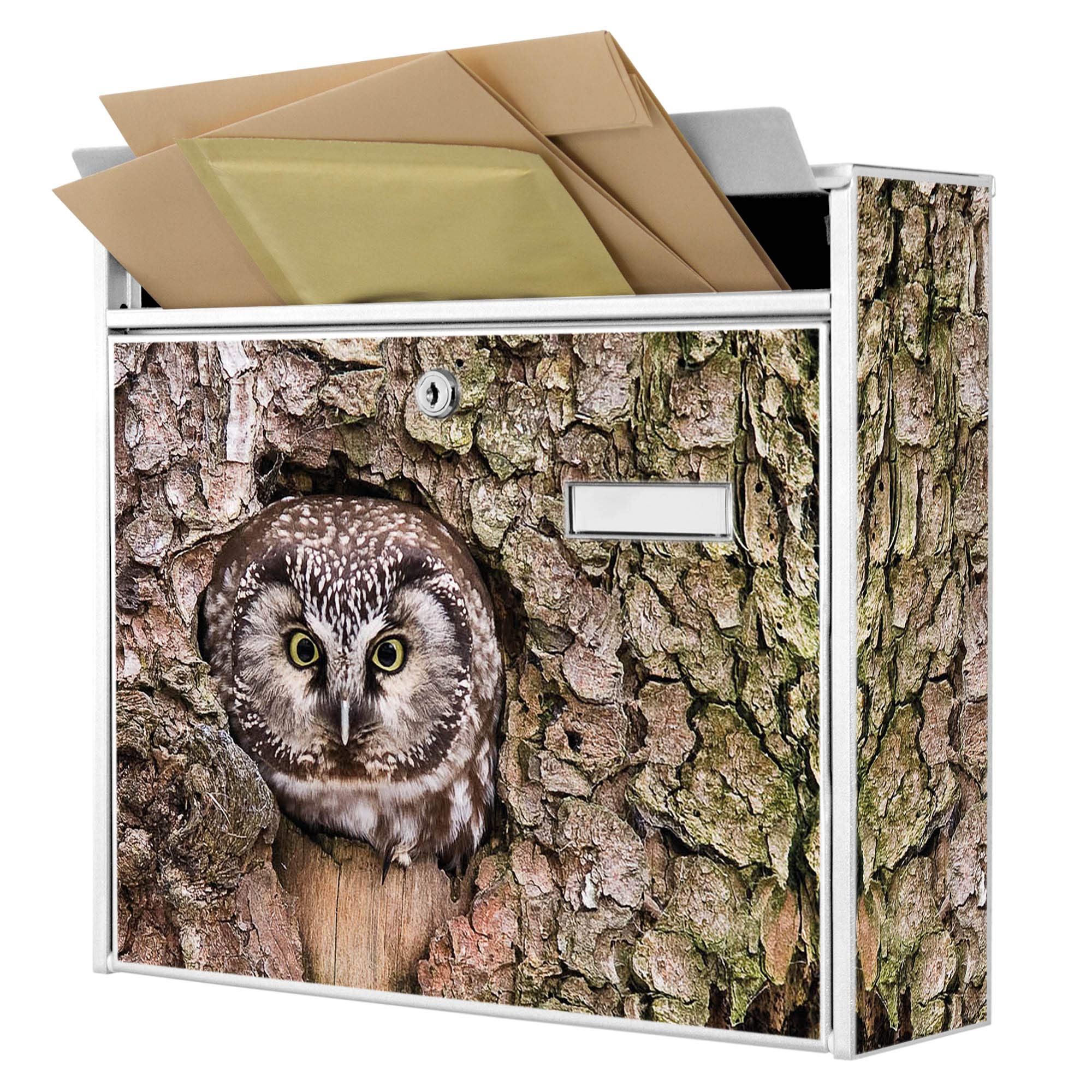 Banjado Briefkasten Eule Weiss A4 32x36cm mit Namensschild