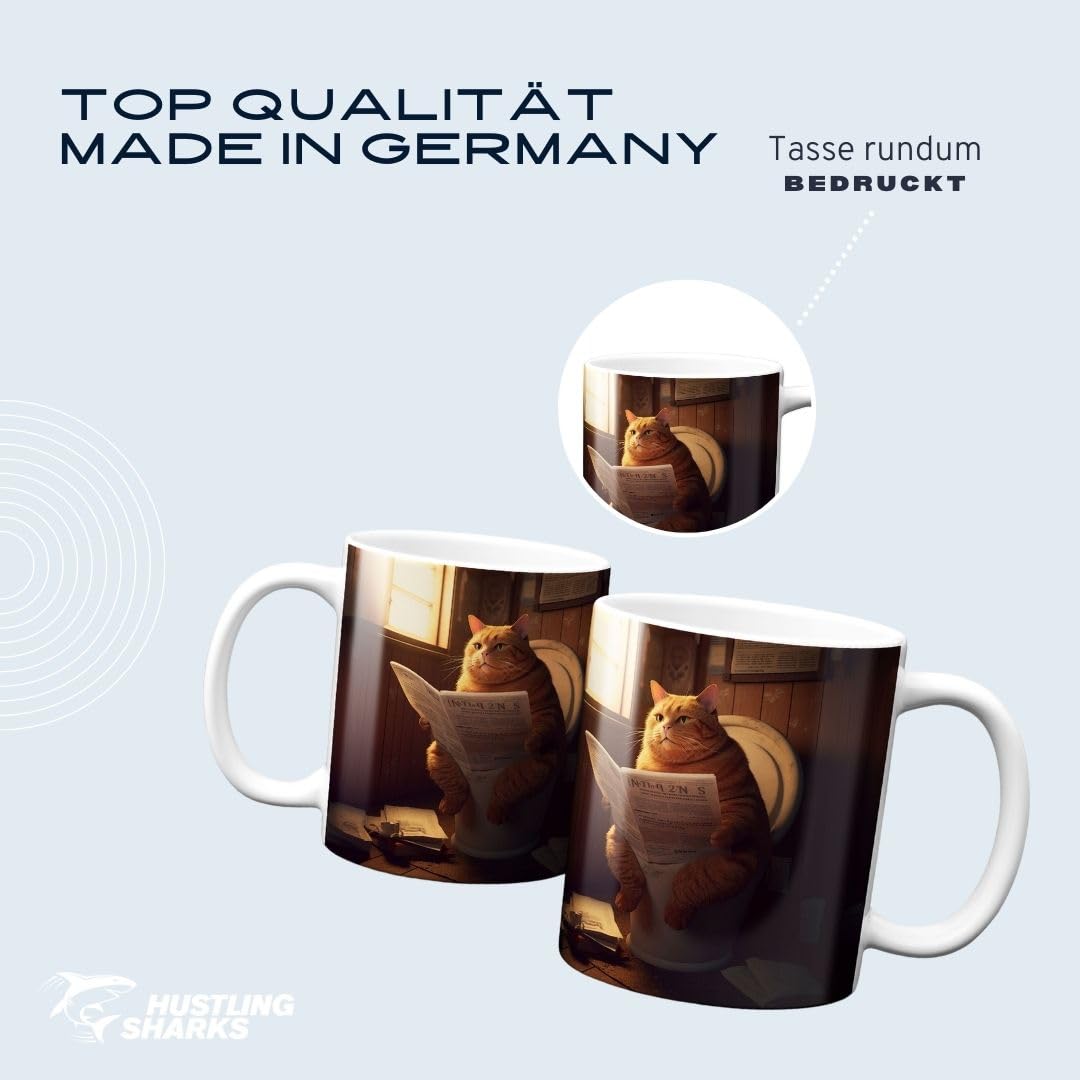 Hustling Sharks Katze auf Toilette Tasse 330ml weiß