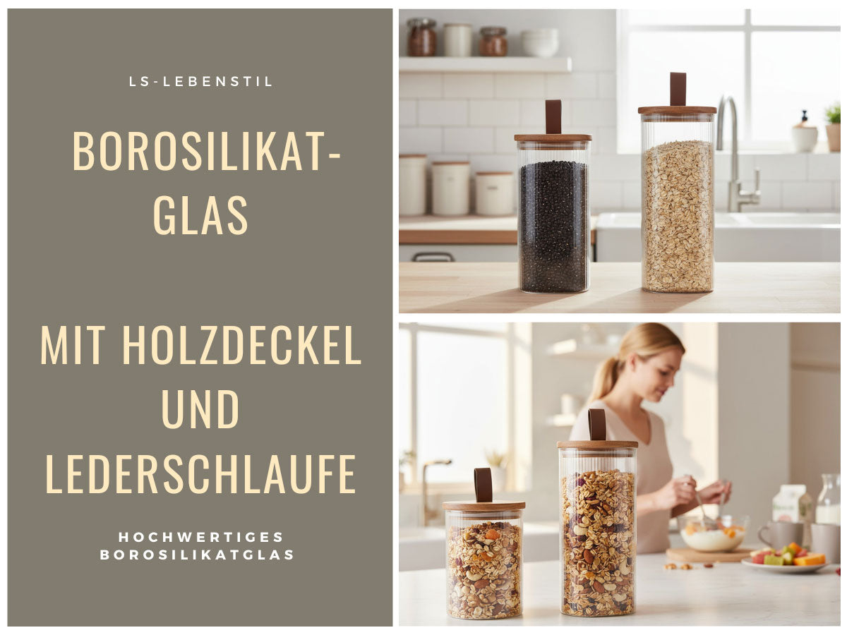 LS-LebenStil Küche & Haushalt Vorratsdosen Glas 2er Set luftdicht