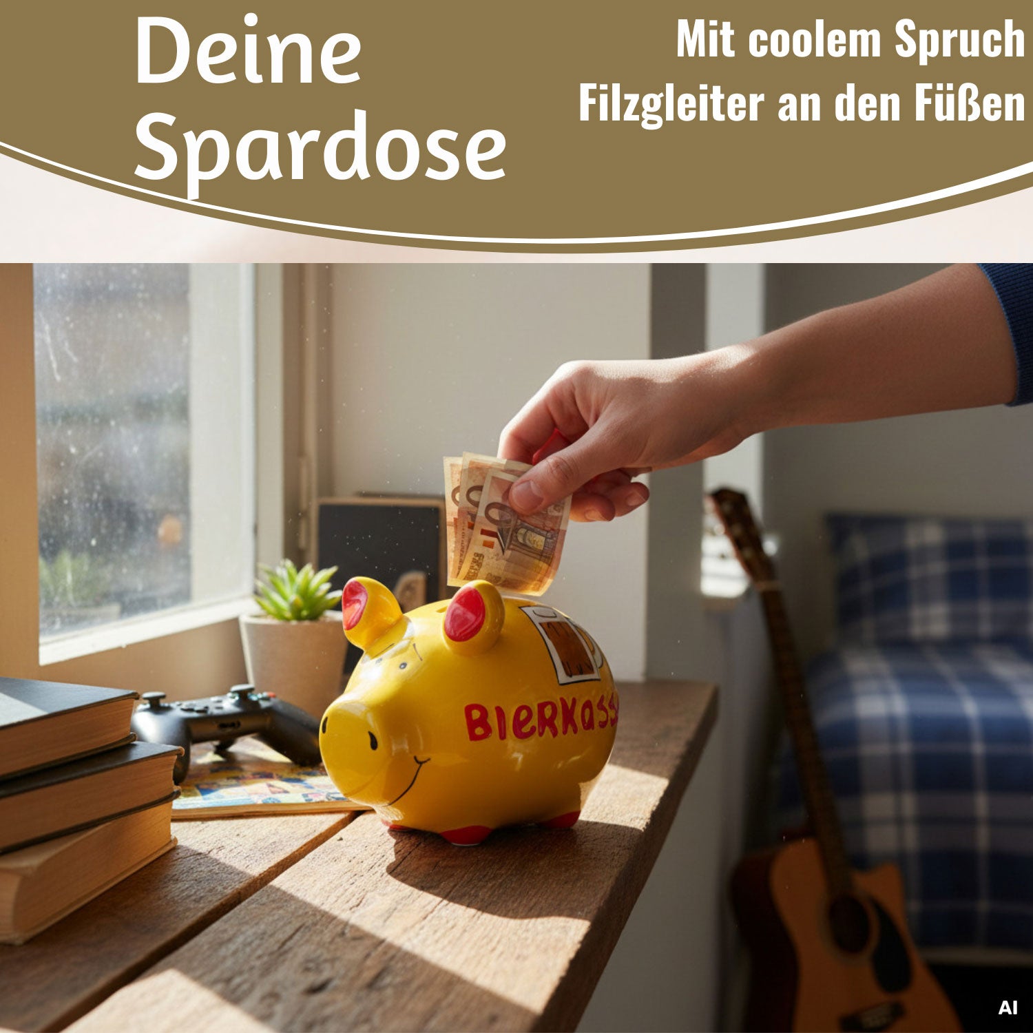 LS-LebenStil Sparschwein Bierkasse Keramik gelb-rot
