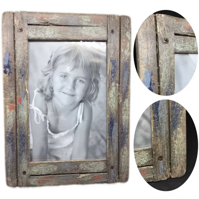 LS-LebenStil Vintage Bilderrahmen 10x15cm grau blau Holz