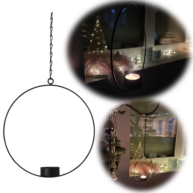 LS-LebenStil Teelichthalter Ring Metall Schwarz 20cm Hängend