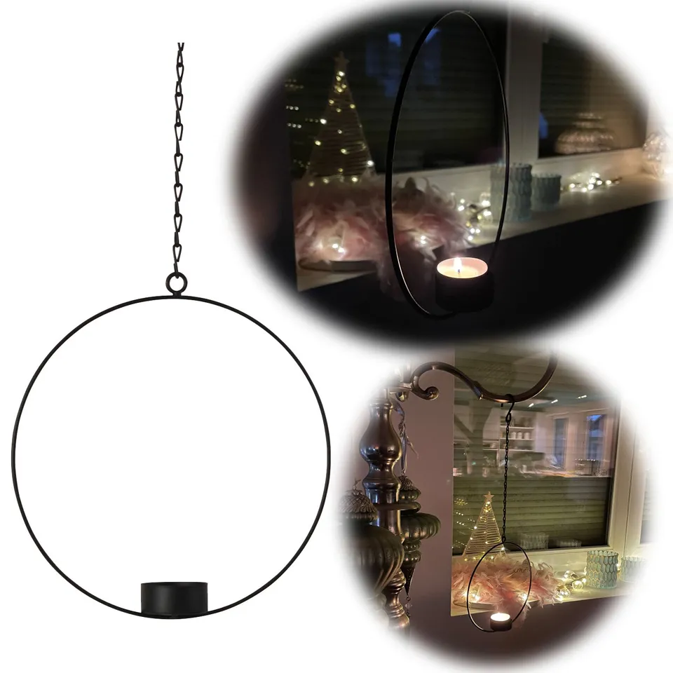 LS-LebenStil Teelichthalter Ring Metall Schwarz 20cm Hängend