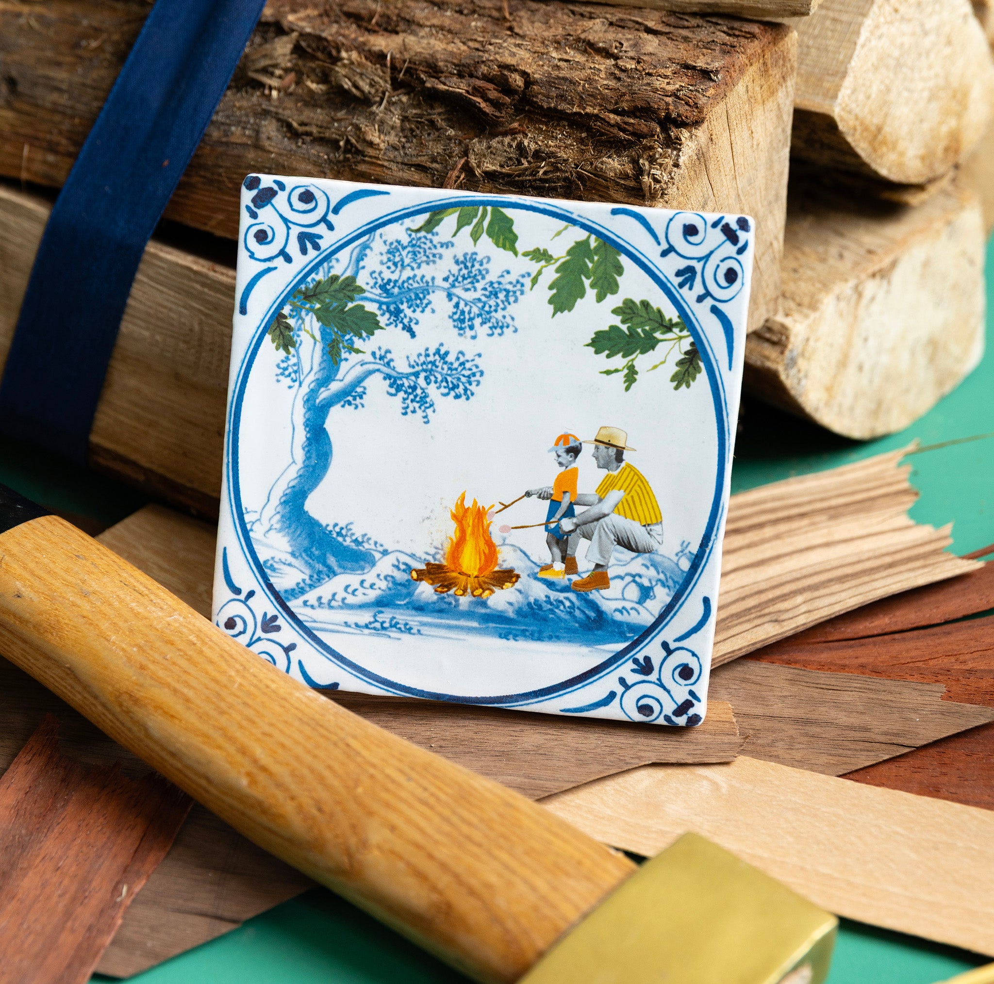 Storytiles Delft blue Quality time campfire Fliese 10x10 cm