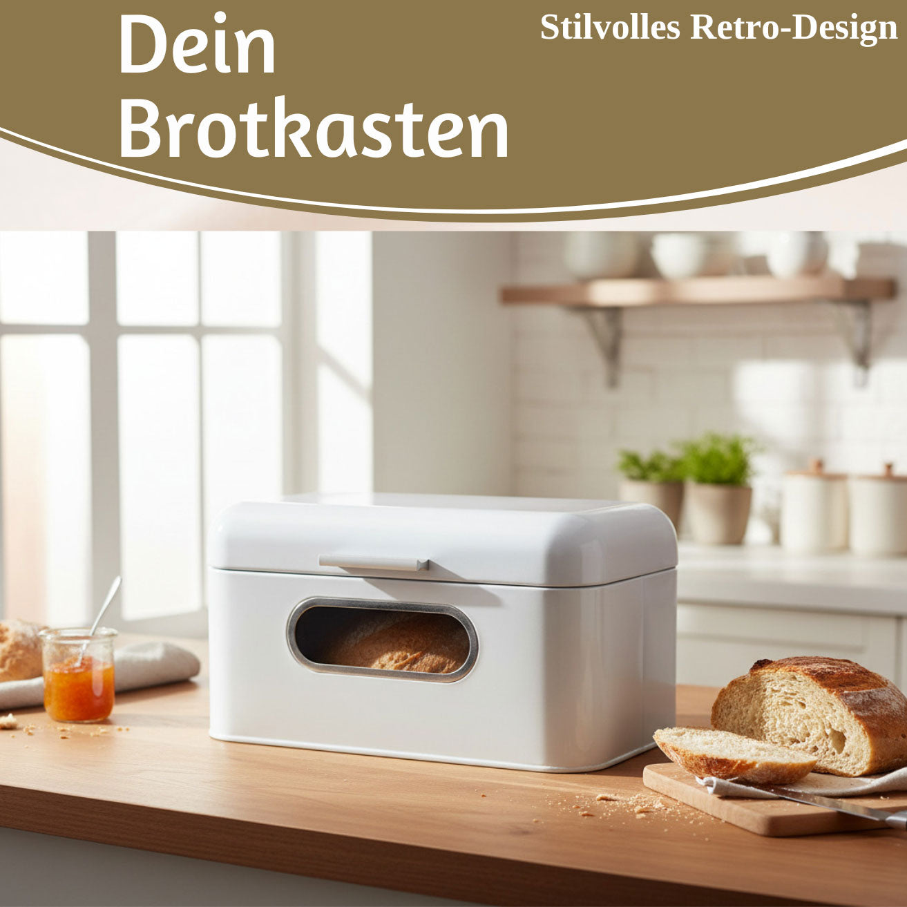 LS-LebenStil Vintage Brotkasten Weiß Metall 30cm mit Deckel