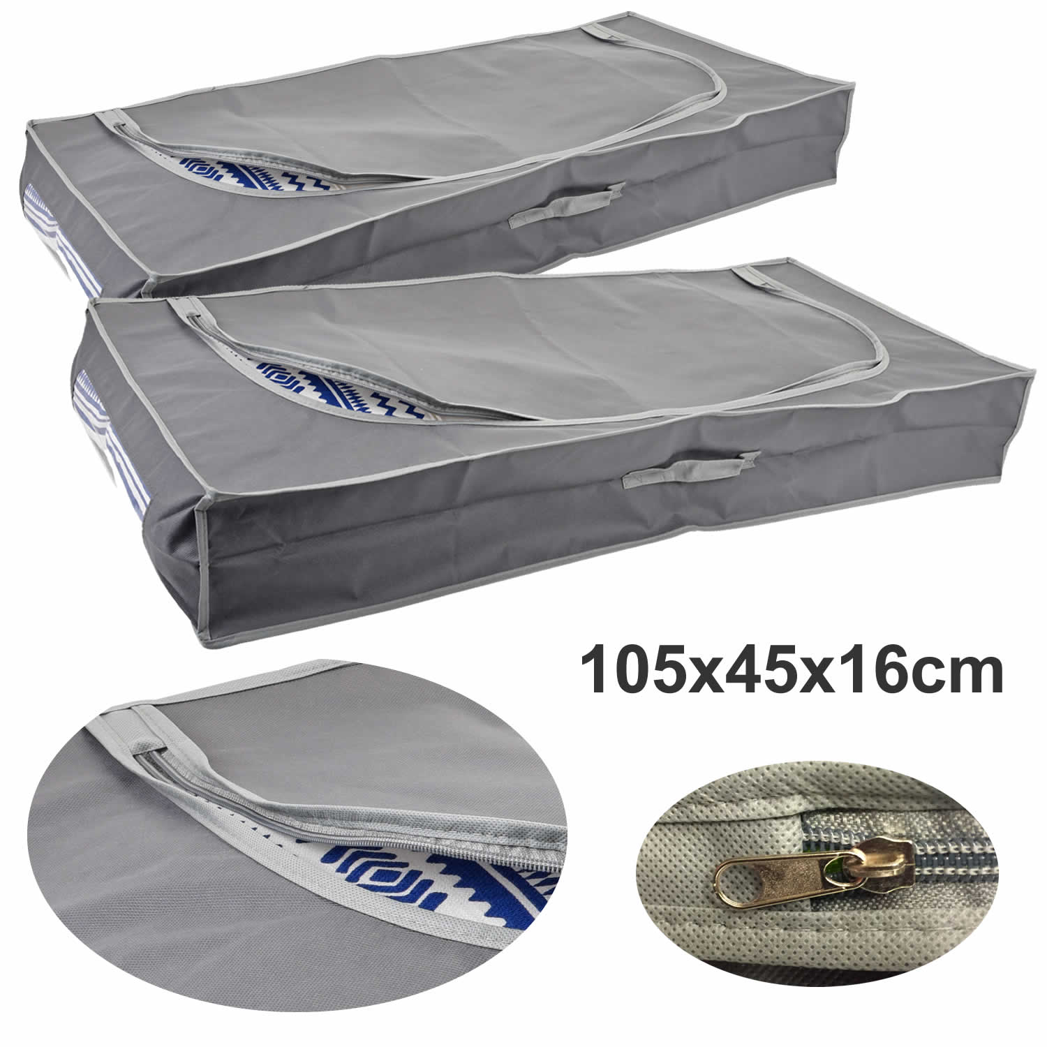 XL Unterbettkommode Vlies Grau 105x45x16cm 2er Set Box