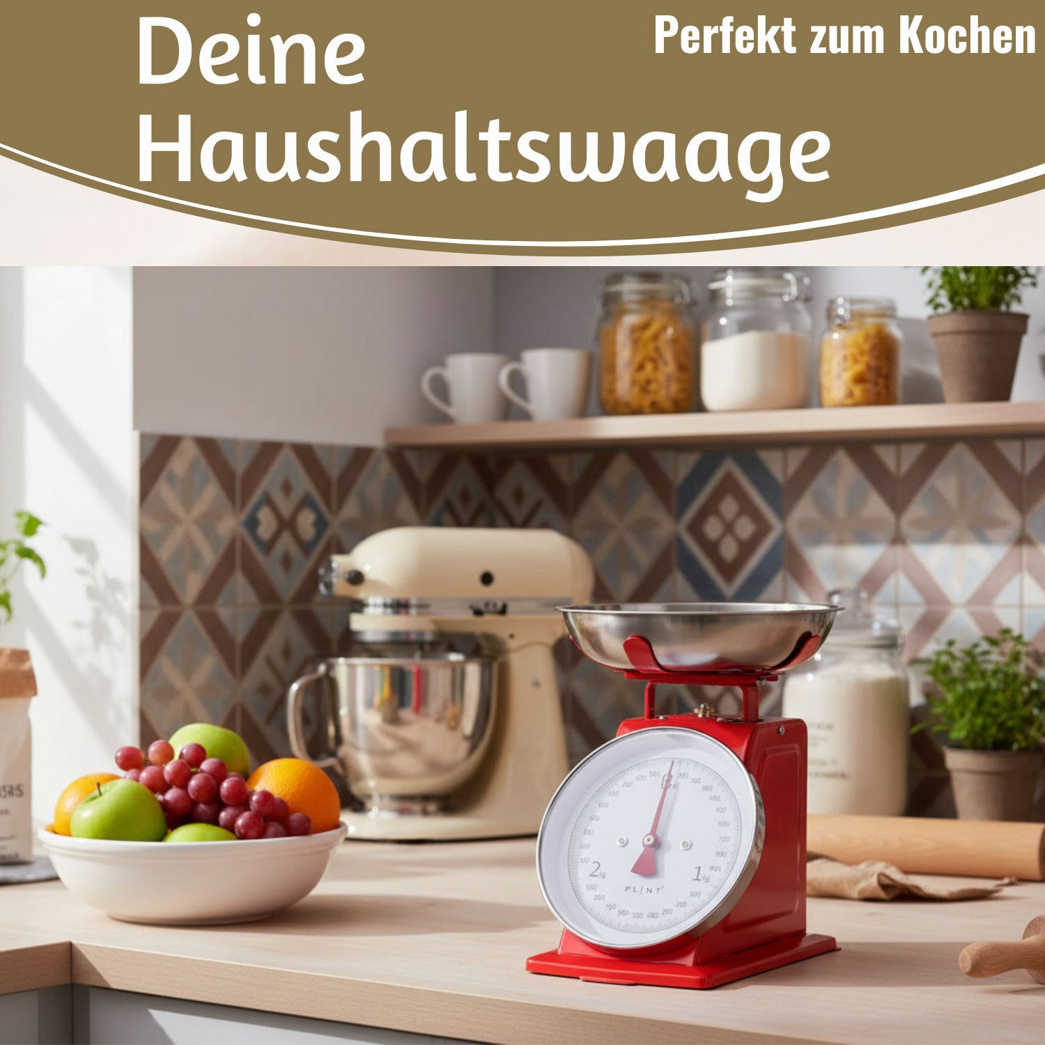Vintage Küchenwaage Retro Rot Analog 3kg Edelstahlschale