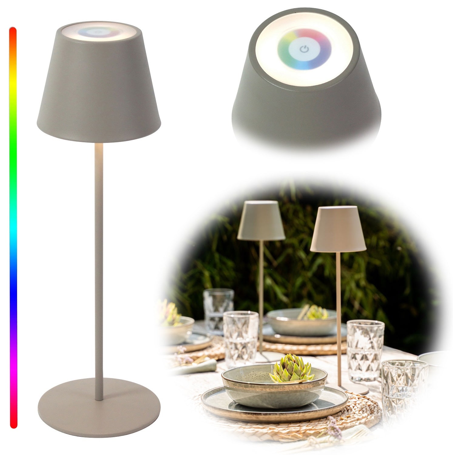 LS-LebenStil Ribe LED Tischlampe Taupe 38cm RGB Akku