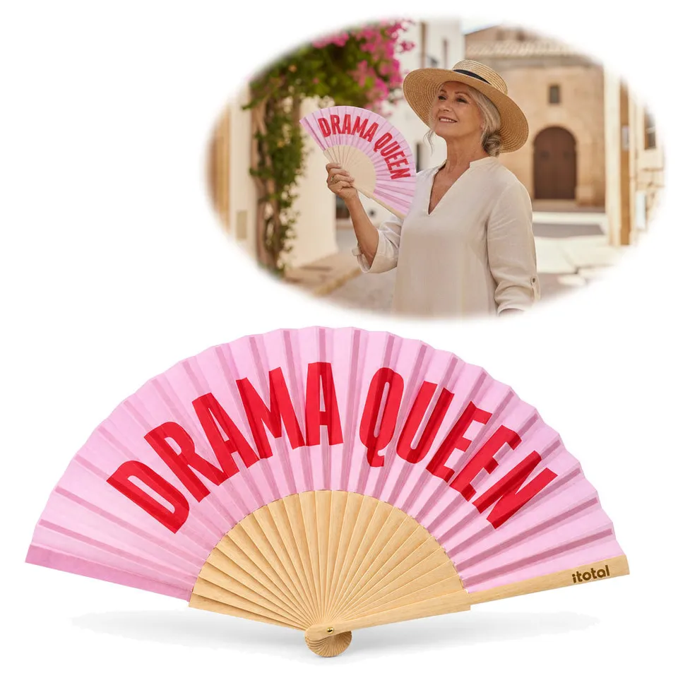 LS-LebenStil Drama Queen Handfächer Holz Stoff Rosa 42cm