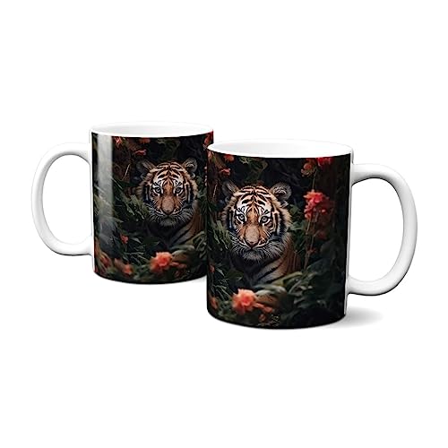 Hustling Sharks Wandbilder Tiger mit Rosen Tasse 330 ml weiß