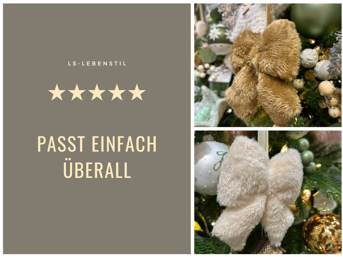 LS-LebenStil Weihnachtsschleifen 2er Set 11cm Creme Beige Fell