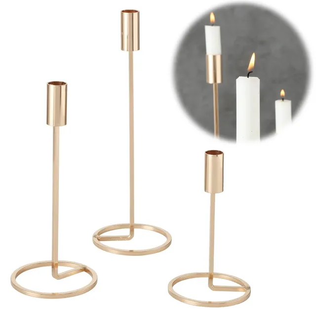 LS-LebenStil Kerzenständer Gold 20-32cm 3er Set Metall