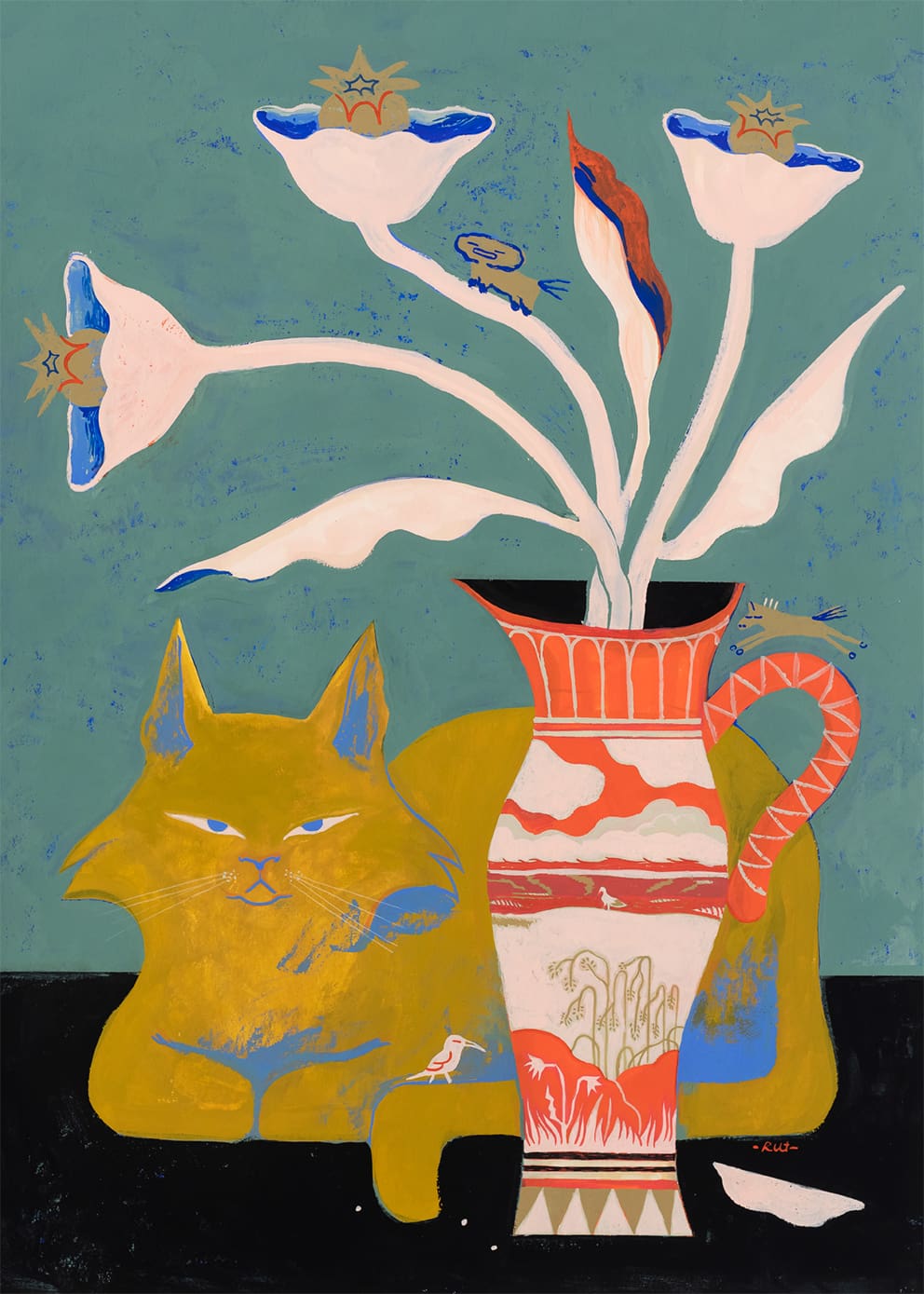 The Poster Club Cat and Jug Leinwand 50x70 cm gerahmt