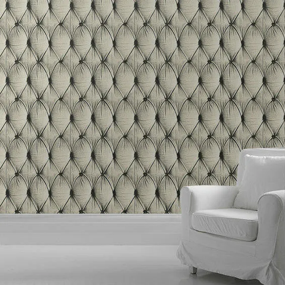 Mineheart Chesterfield Button Tapete Creme Lederoptik