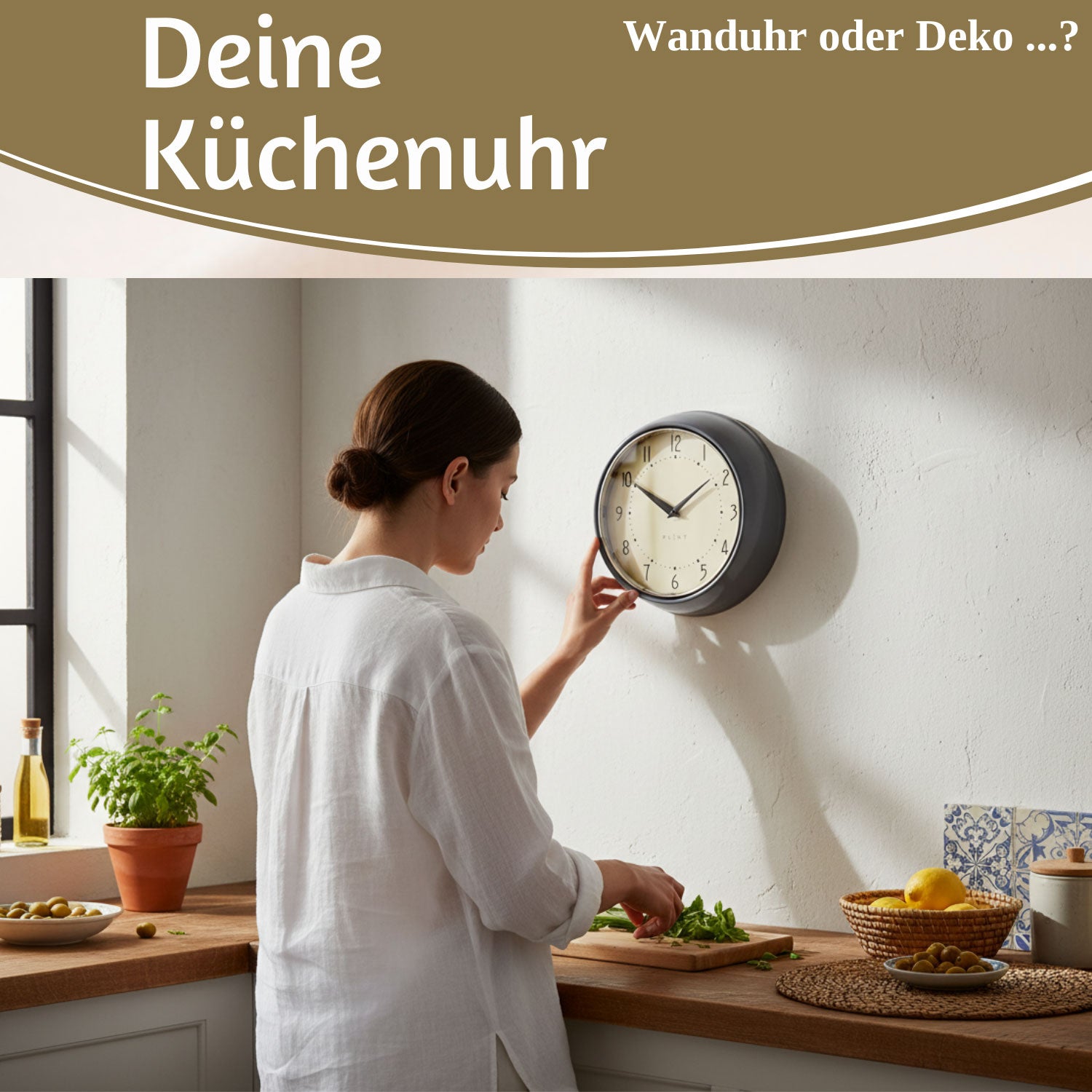 LS-LebenStil Wanduhr Metall Grau 23cm Retro Küchenuhr