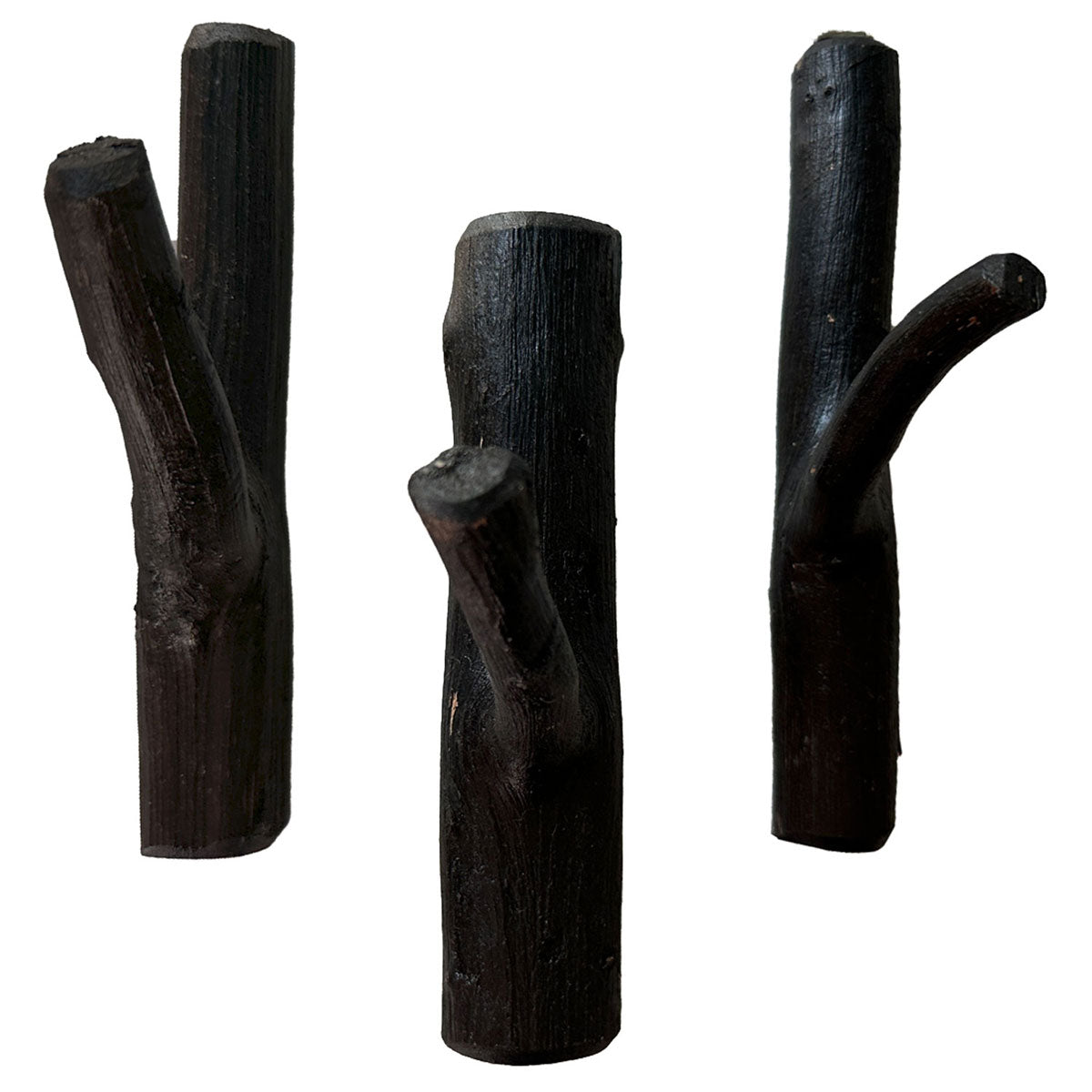 LS-LebenStil Garderobenhaken Ast Schwarz 3er Set Teak 15cm