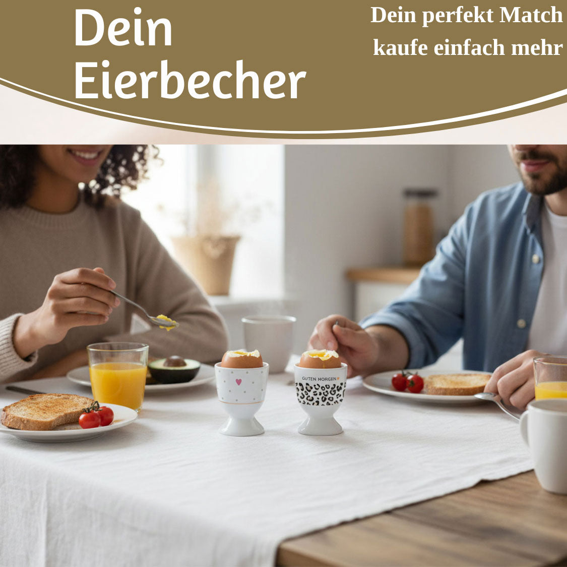 LS-LebenStil Eierbecher Porzellan Echt-Gold GUTEN MORGEN Leo