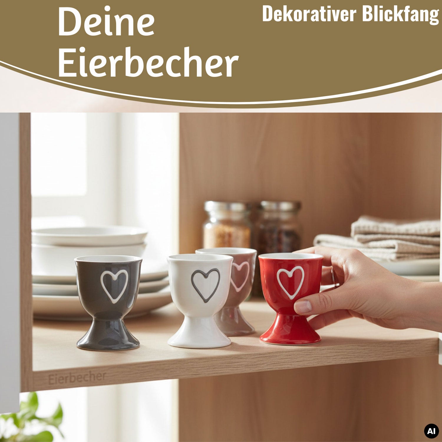 LS-LebenStil Küche & Haushalt Herz 4er Set Eierbecher Keramik 7cm