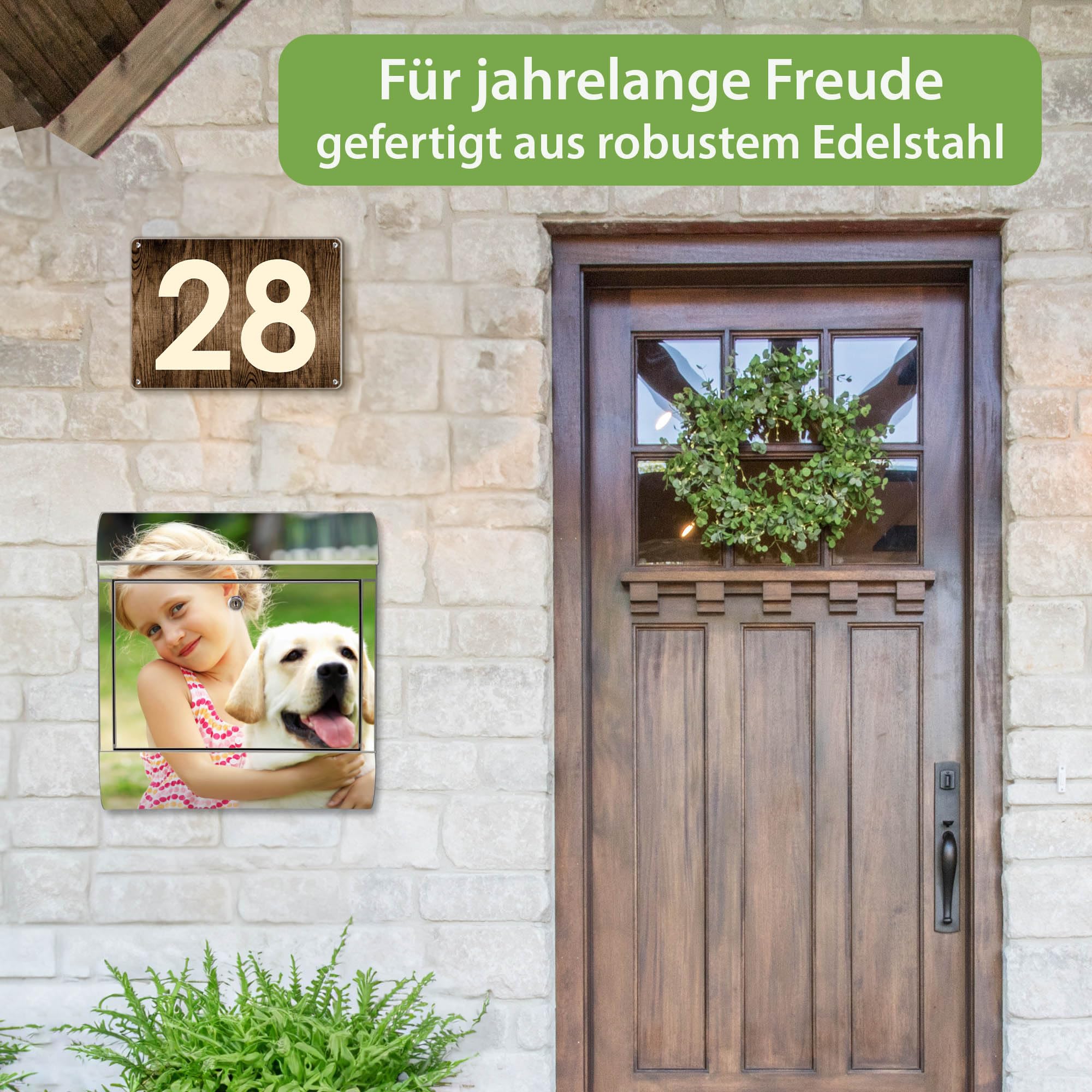 Banjado Briefkasten Wunschmotiv Edelstahl 38x43x12 ohne Namen