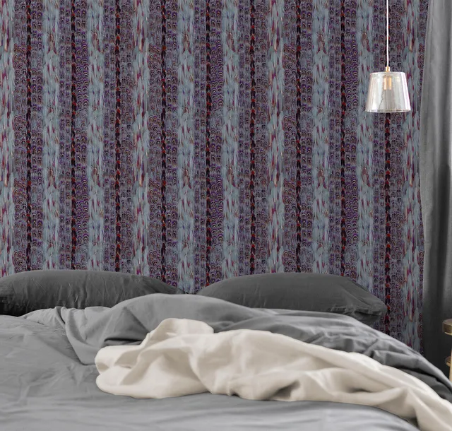 Mineheart Wallpaper Tropical Feathers Tapete Lila Rot A3 Muster