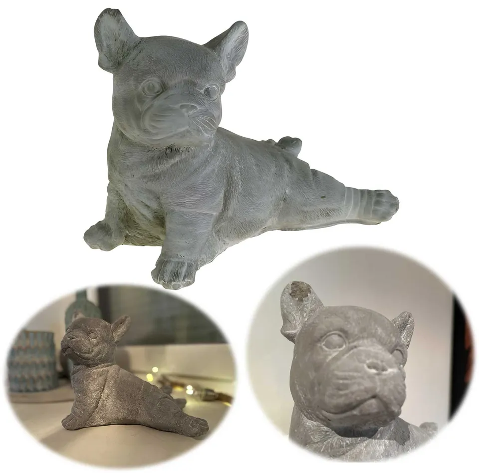 LS-LebenStil Frenchie Bulldogge Figur 20cm Beton Grau Weiß