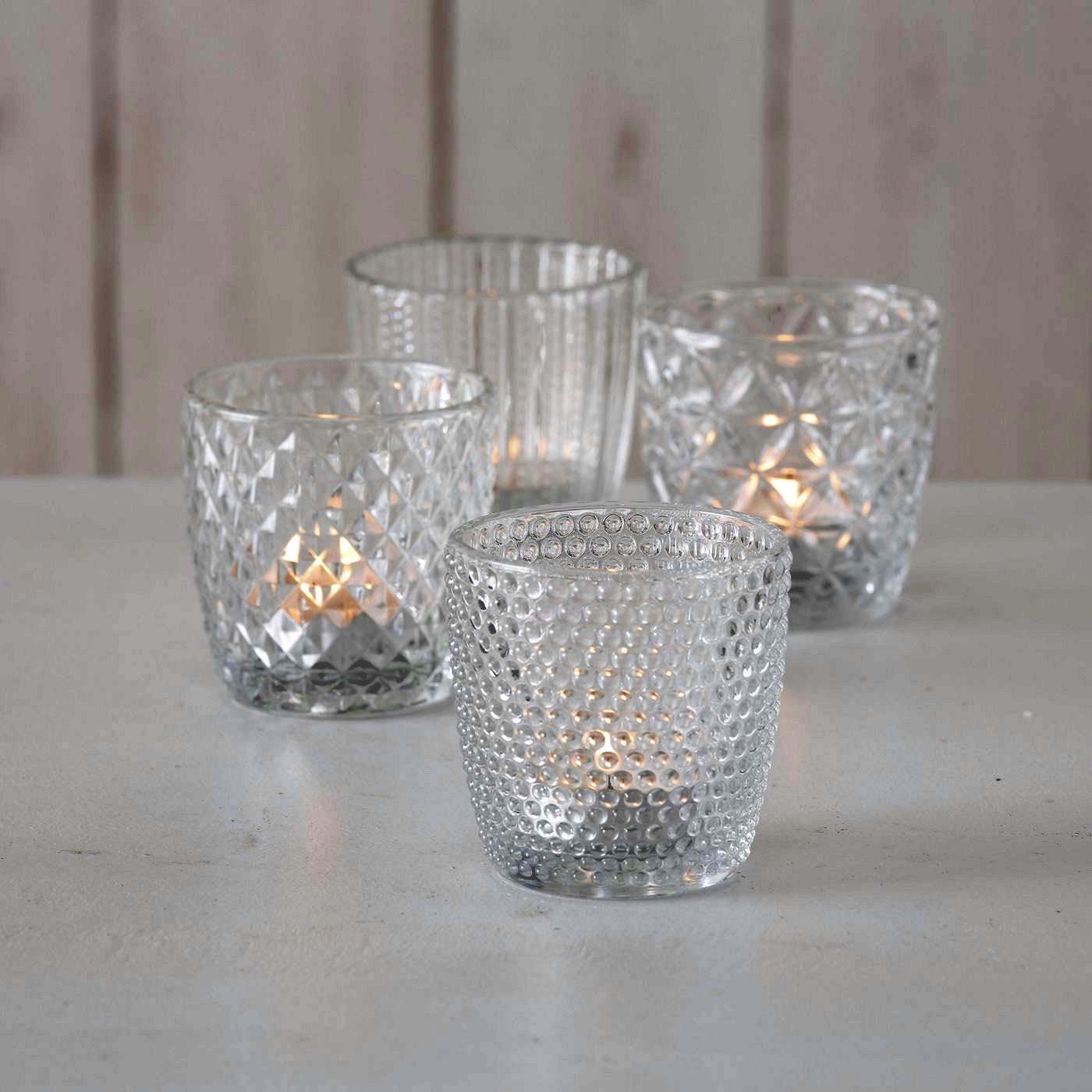 LS-LebenStil Küche Teelichthalter Glas Retro Weiß 4er 7cm