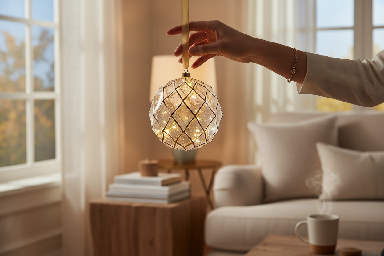 LS-LebenStil Kampen Lichtkugel 14cm Gold 30 LED Timer