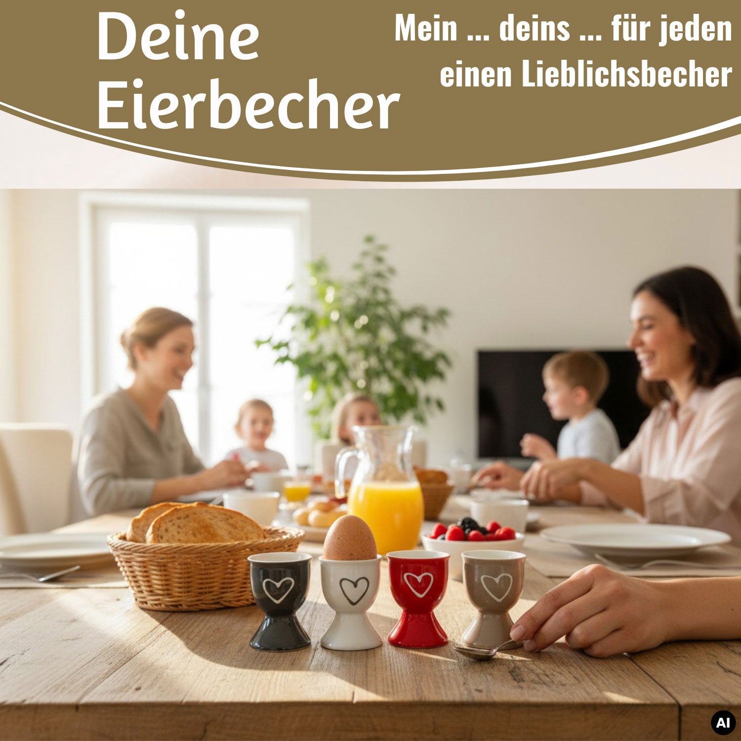 LS-LebenStil Küche & Haushalt Herz 4er Set Eierbecher Keramik 7cm