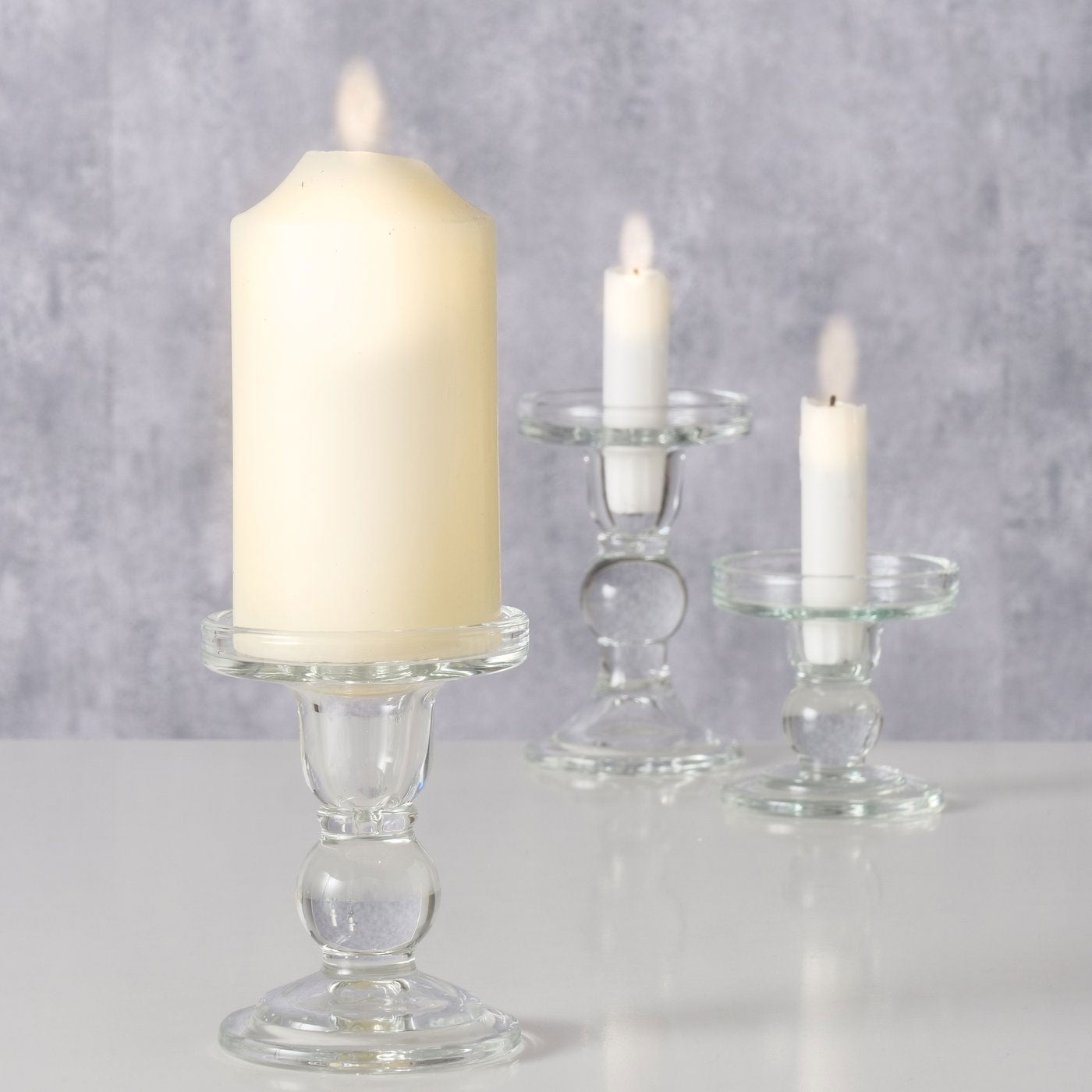 LS-LebenStil Glas Kerzenständer Klar 3er Set 28cm