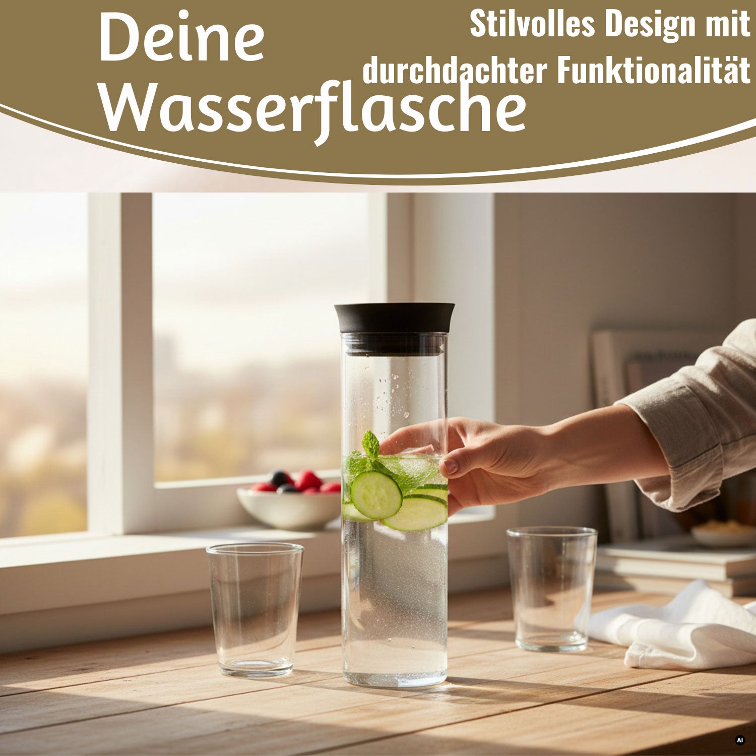 LS-LebenStil Küche & Haushalt Wasserkaraffe 1L Glaskaraffe 2er Set Sieb