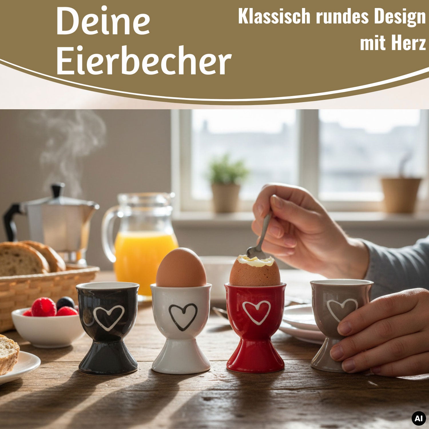 LS-LebenStil Küche & Haushalt Herz 4er Set Eierbecher Keramik 7cm