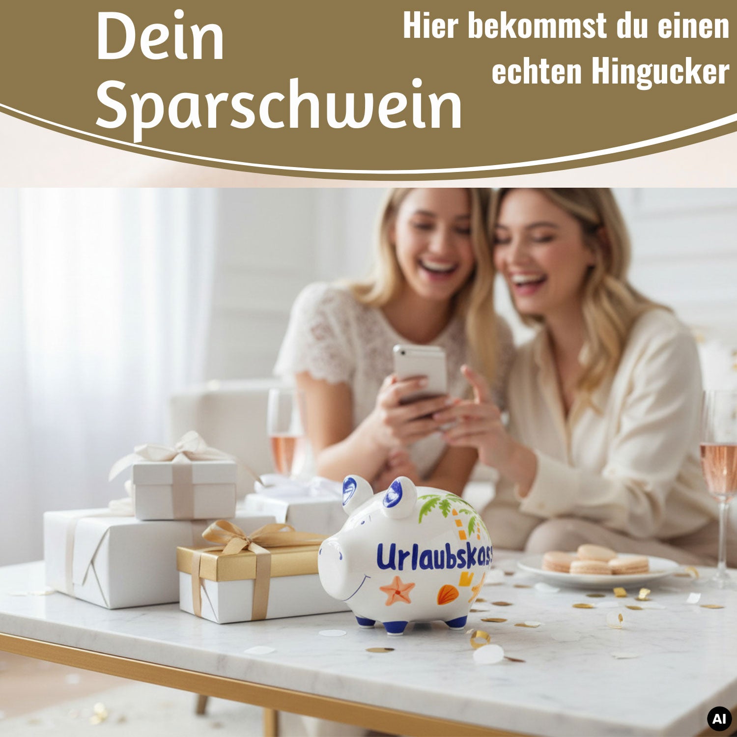 LS-LebenStil Sparschwein Urlaubskasse Keramik weiß-blau