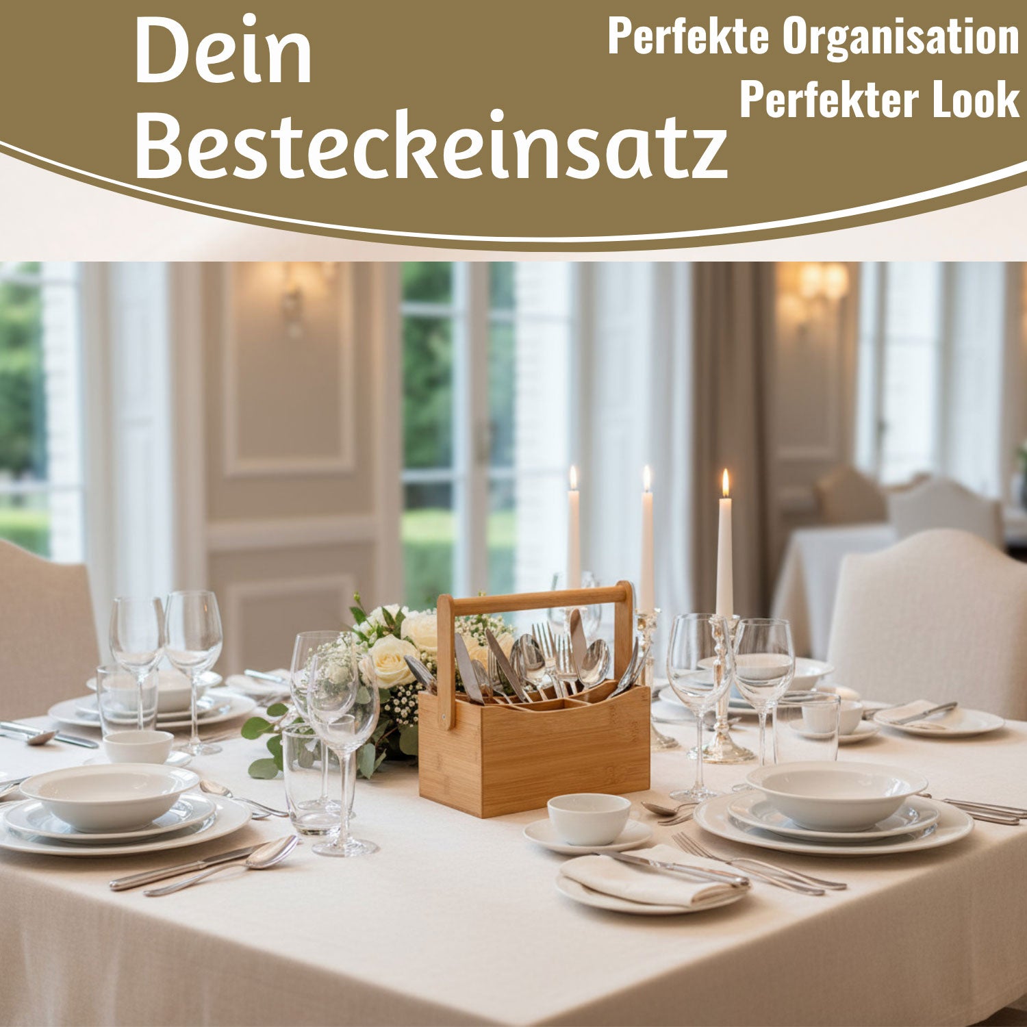 LS-LebenStil Tischbutler Besteckhalter Braun 22 cm 4 Fächer