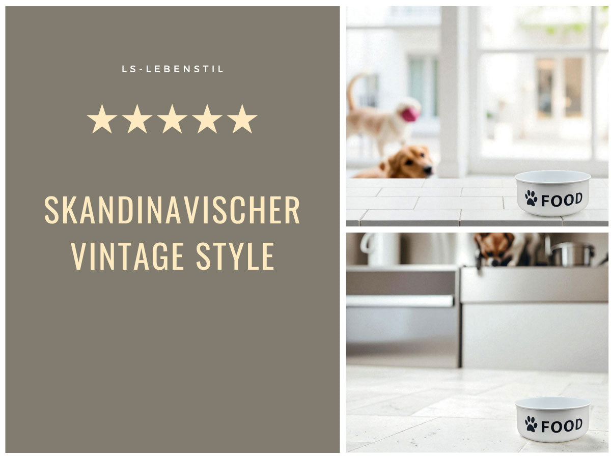 LS-LebenStil Fressnapf Emaille weiß 800ml Hundepfote Retro