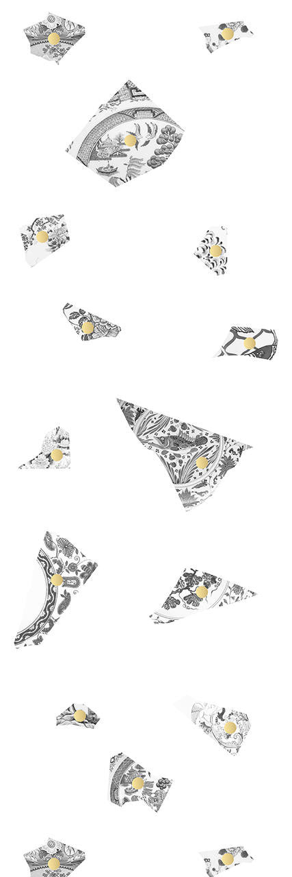 Mineheart Wallpaper Plate Fragment Tapete Weiß Grau