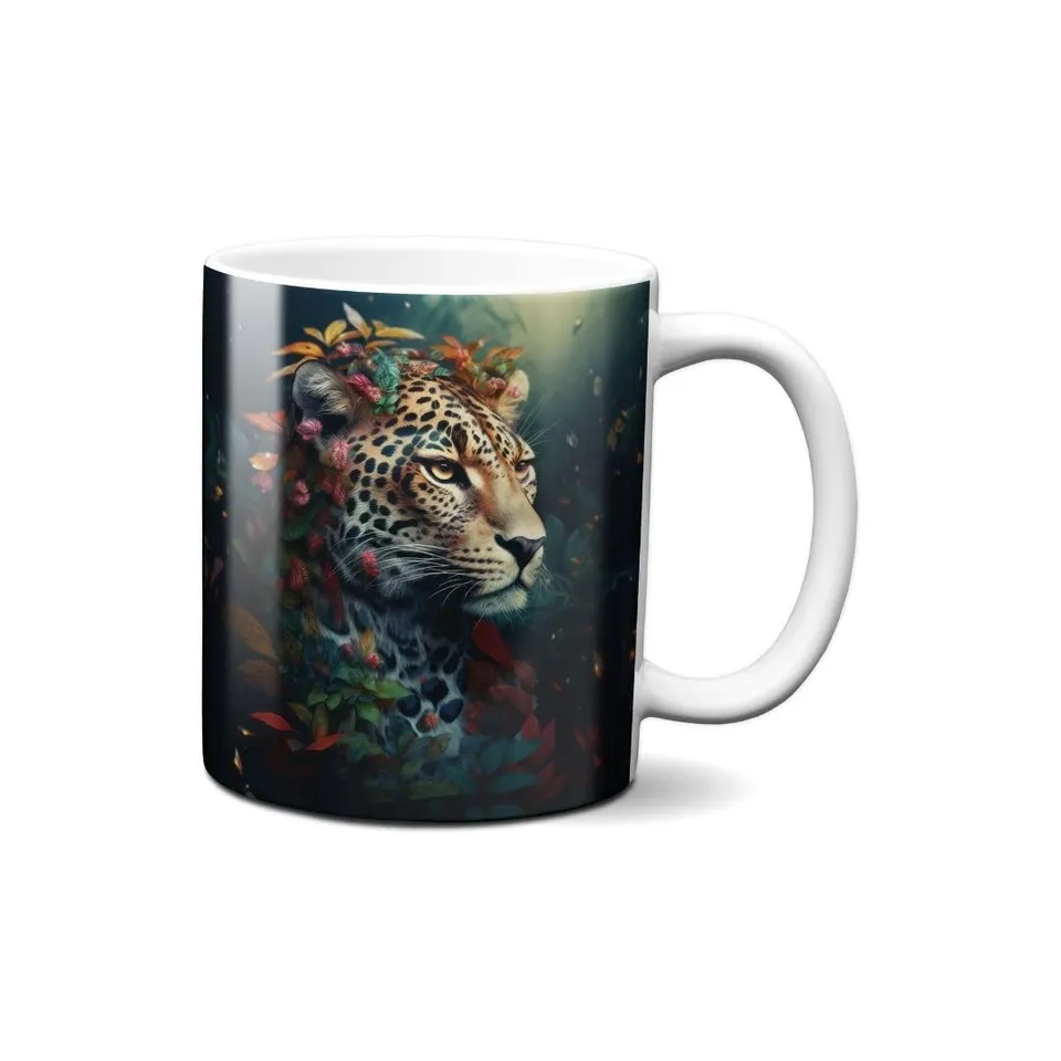 Hustling Sharks Wandbilder Tiger mit Blumen Tasse 330ml weiß Keramik