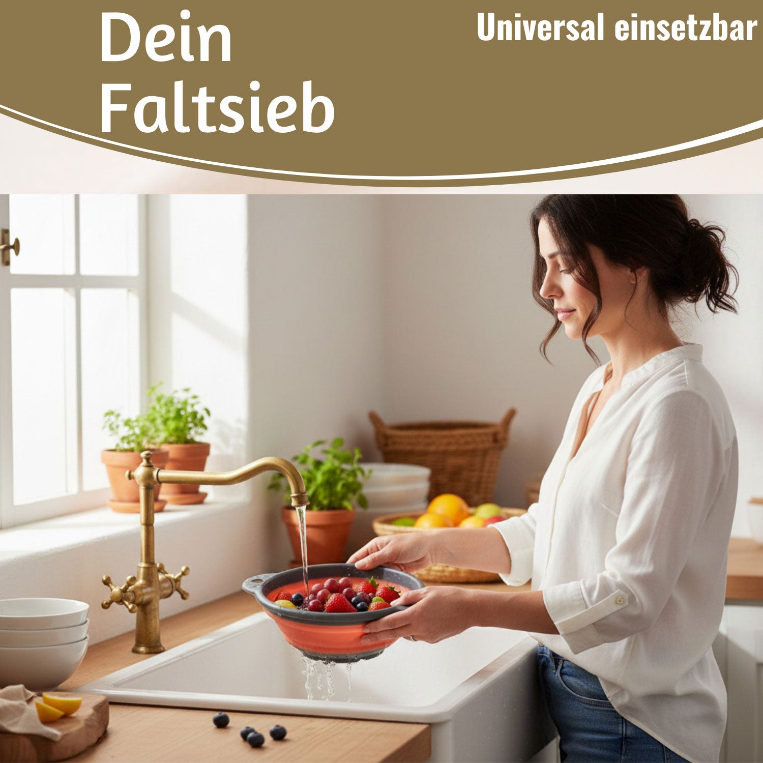 LS-LebenStil Abtropfsieb Faltbar 23cm Rund Nudelsieb Camping