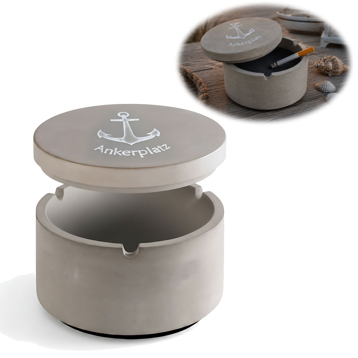 LS-LebenStil Ankerplatz Aschenbecher Beton 9x7cm Grau
