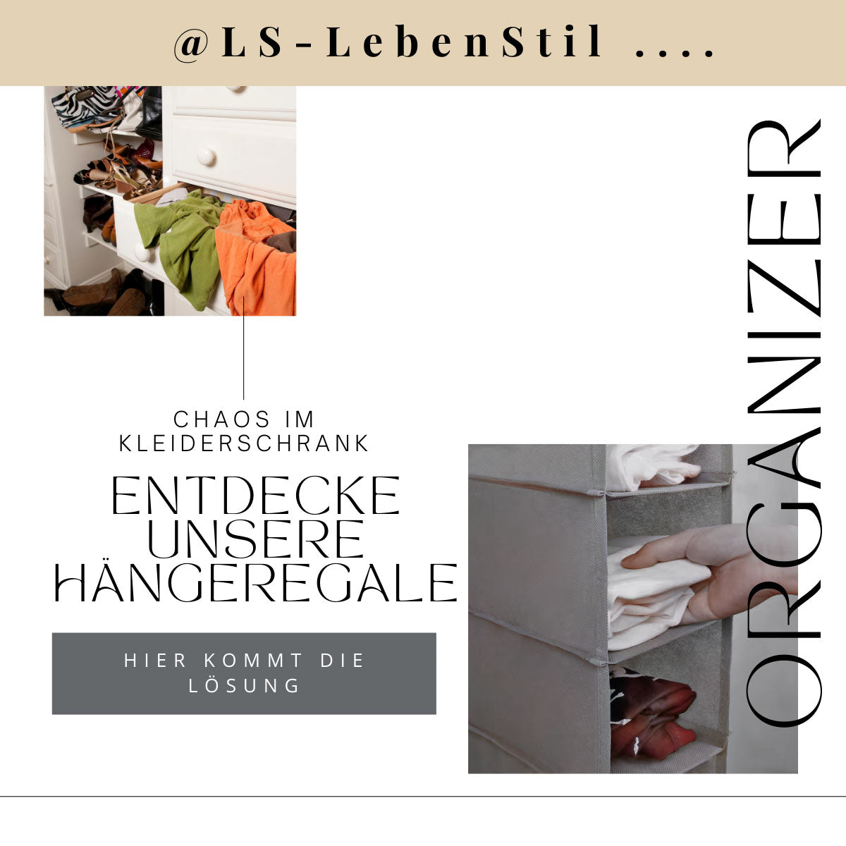 LS-LebenStil Hänge-Organizer 10 Fächer Grau 120x30cm faltbar