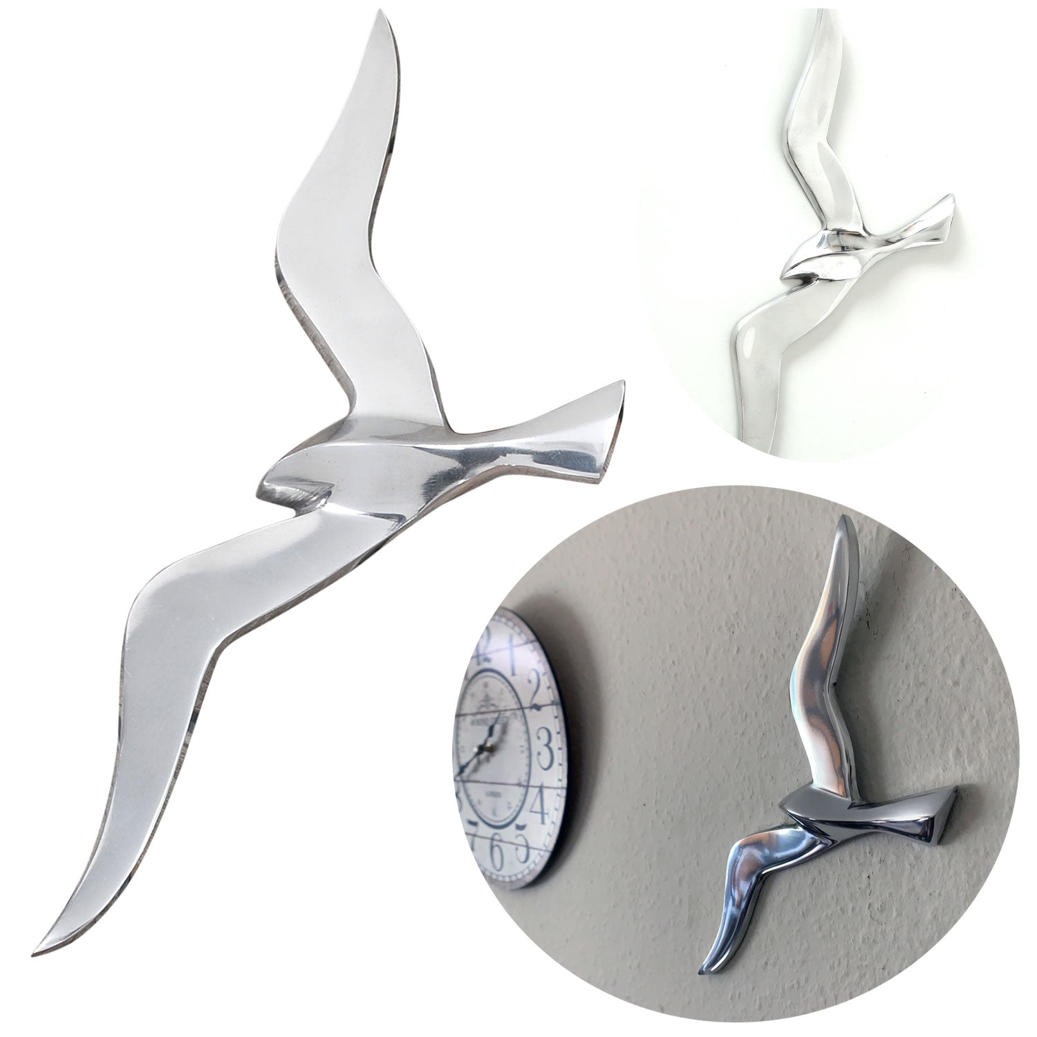 LS-LebenStil Möwe Wanddeko Aluminium Silber 34cm