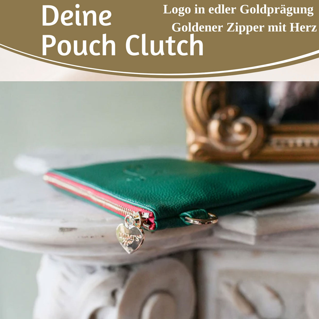 Mimi's Glow Lia Clutch Dackel 22cm Grün PU-Leder