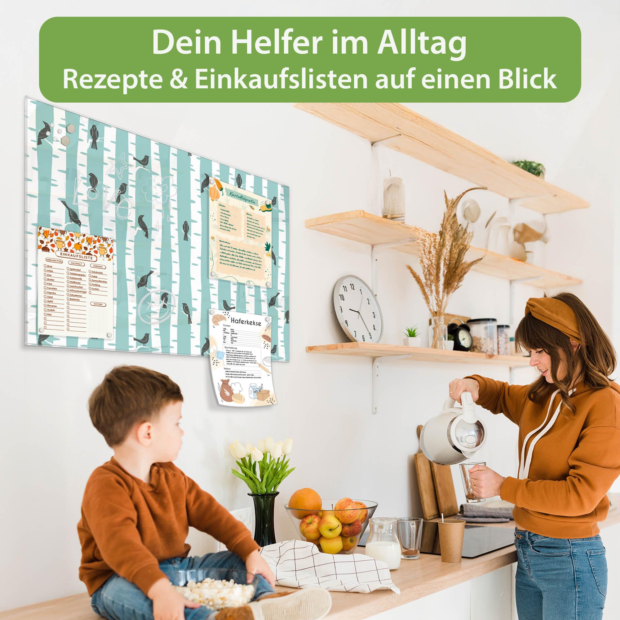Banjado Magnettafel Stare und Birken Magnetboard 120x80 Vogel