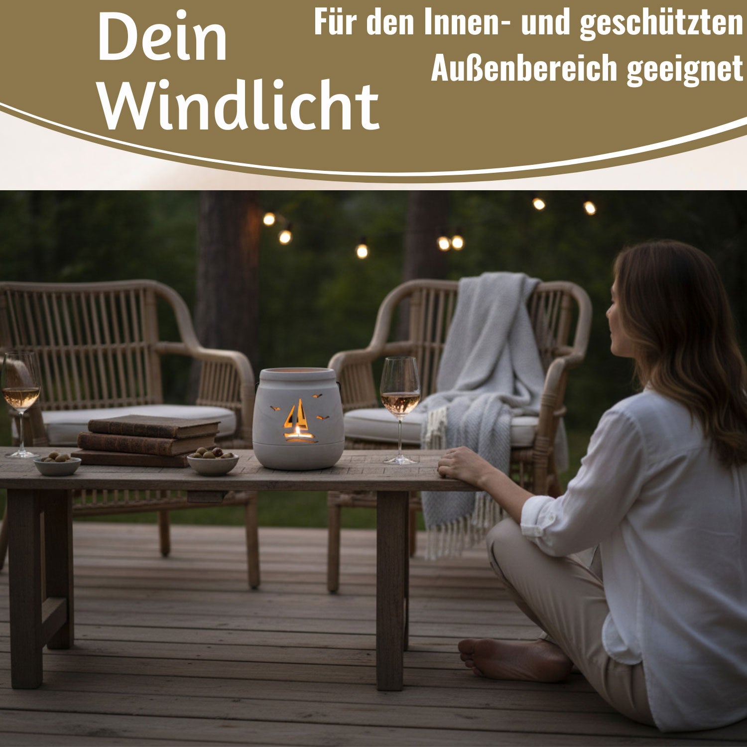 LS-LebenStil Windlicht Segelboot 13cm Beton Grau Shabby Teelicht