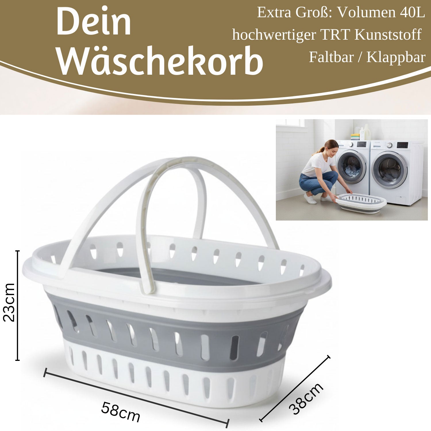 LS-LebenStil Küche & Haushalt XL Wäschekorb 25L faltbar mit Griff