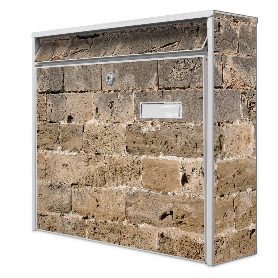Banjado Briefkasten Mauer Antik Weiss A4 32x36cm mit Namensschild