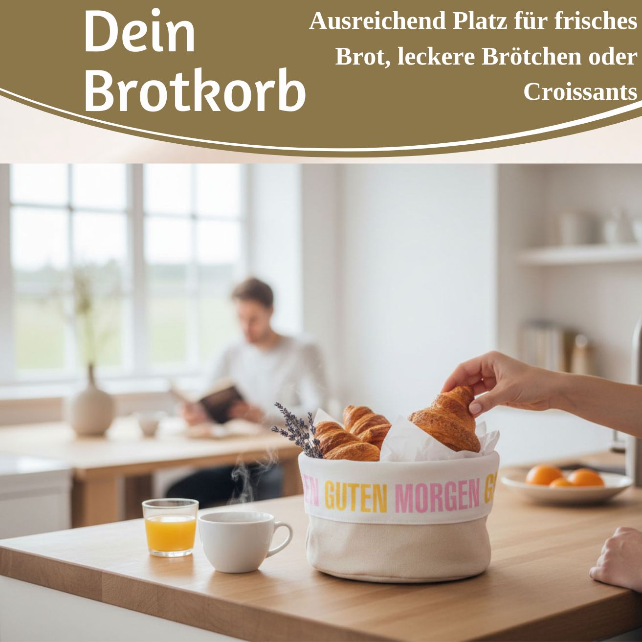 LS-LebenStil Küche & Haushalt Brotkorb Guten Morgen Baumwolle rund